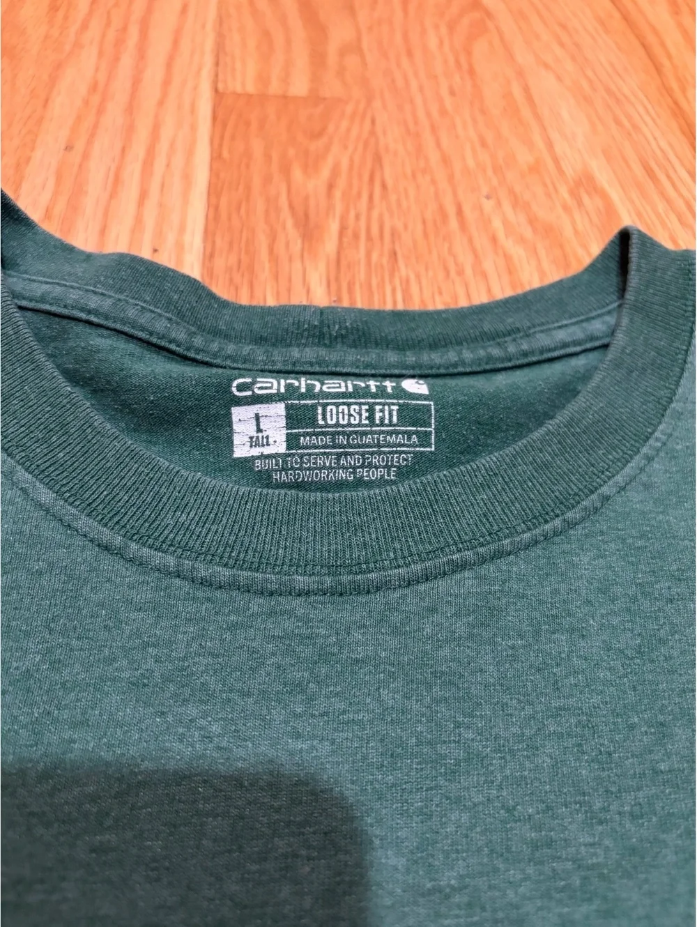Men's dark green Carhartt long-sleeve pocket t-shirt Large Tall pocket crew neck